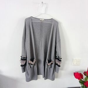 Andthewhy Gray Boho Tassel Cardigan Open Front Boutique Womens Medium